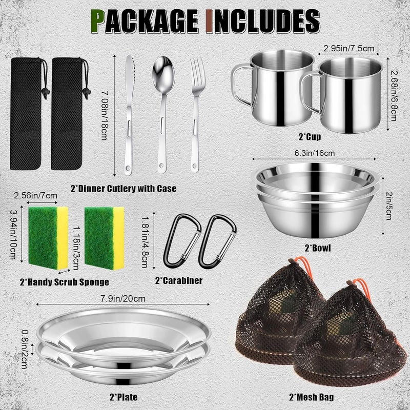 yasuwekik Scout Camping Mess Kit for Person 18/8 Stainless Steel Utensils Camping Dinnerware Kit Boy Scout Dishes Set Girl Scout Mess Kit with Mesh Bag Camping Cutlery Set for Travel Trip School Camp - Image 2